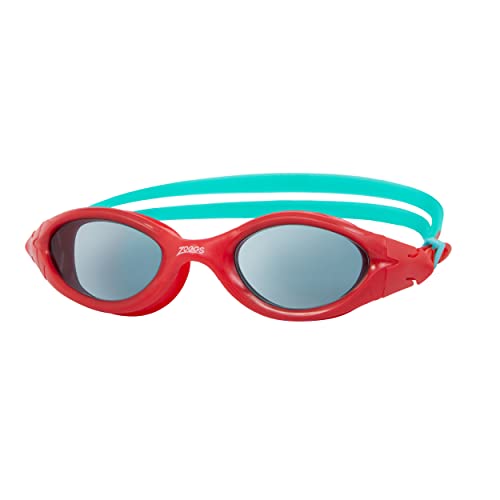 Zoggs Panorama Kids Swimming Goggles (Smoke Lens, Red/Green, 6-14 Years) with Tinted UV Protection & Soft, Anti-Leak Seal