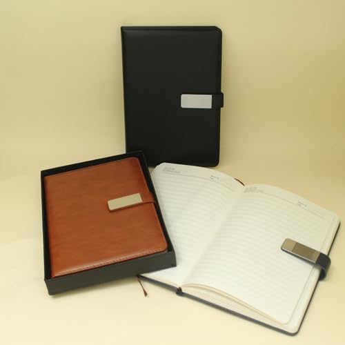 Image of A5 Leather Diary for Men & Women | Premium Refillable Ring Binder Notebook with 192 Ruled Pages | Magnetic Closure Office Diary, Planner, Personal Journal & Writing Notebook (Black)