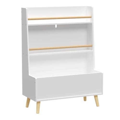 CuisinSmart Kids Bookshelf with Toy Organizer, 3-Tier Wooden Children's Book Shelf, Toy Storage Organizer with Legs, Kids Bookcase for Children's Room, Playroom, Nursery and Classroom White B