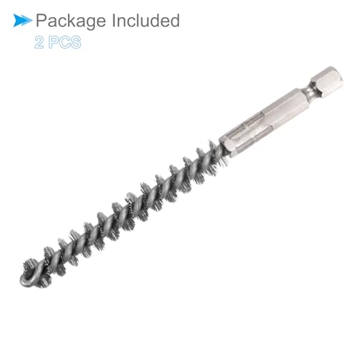 Image of Bore Brush, 10mm Dia 75mm Length, Stainless Steel Twisted Cleaning Wire Brushes with 1 /4 inch Hex Shank - (Applications: for Power Drill), 2-Pieces
