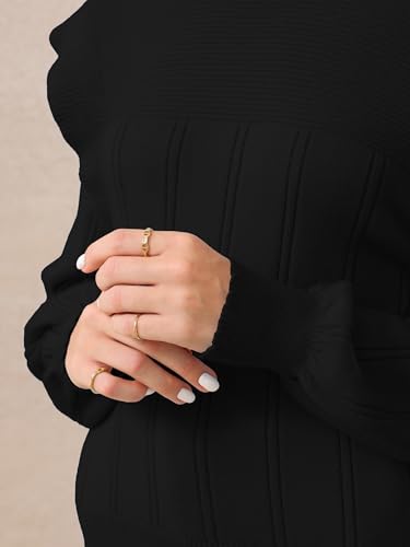 Women's Casual Sweater Top Ruffle Long Sleeve Fall Winter Ribbed Knit Pullover Tops4