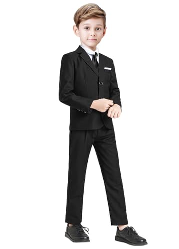 Image of Suit for Boy Formal Slim Fit Tuxedo 5 Pieces Kids Toddler Wedding Outfit Blazer Pants Vest Set Boys Suits