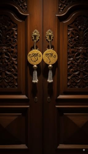 Image of Golden Shubh Labh Wall Hanging, Traditional Door Decor with Beads, 15 cm, Religious Home Decoration (Yellow)