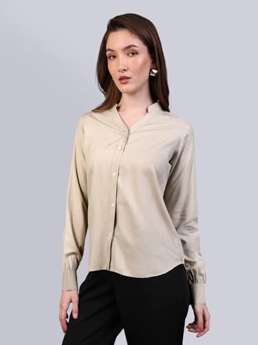 Image of Urbano Fashion Women's Modal Viscose Full Sleeve Regular Fit Casual Solid Shirt with Mandarin Collar