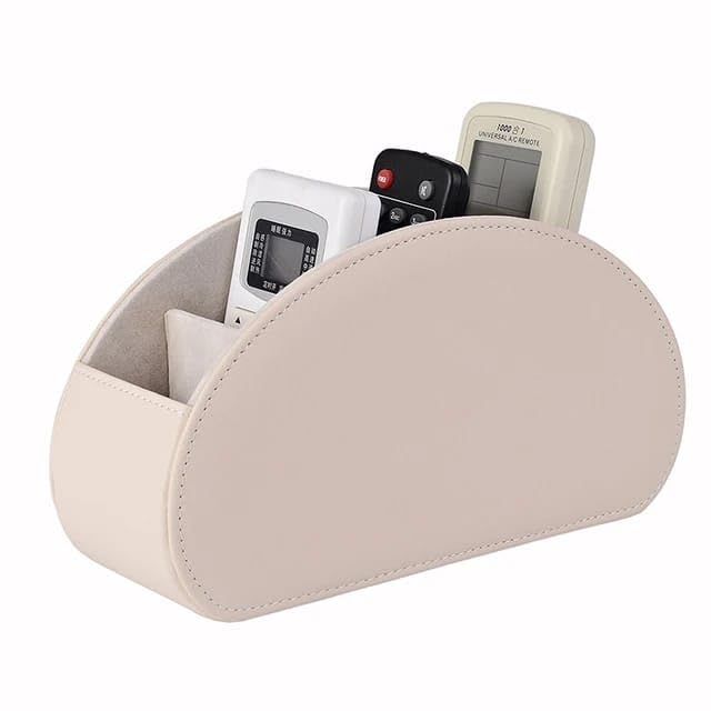 Liying Remote Control Holder with 5 Compartments - PU Leather Remote Caddy Desktop Organizer Store TV, DVD, Blu-Ray, Media Player, Heater Controllers, (Beige)