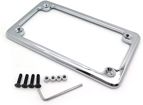 Image of Motorcycle License Plate Frames, Flat Bracket Tag Holder 7 Inches x 4 Inches, Universal Chrome License Plate Frame Exterior Accessories, Silver