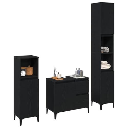 vidaXL Ensemble de mobilier de Salle de Bain avec tiroir 3 pcs Noir, Ensemble de Rangement Moderne...