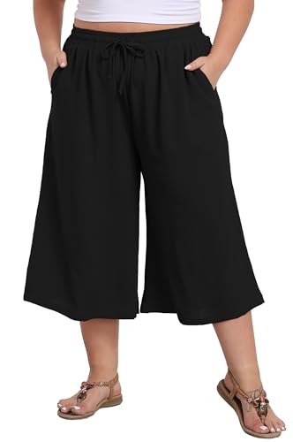 goodmansam Women's Plus Size Capri Culottes Pants High Waisted Wide Leg Palazzo Trousers with Pockets for Summer Casual Wear2