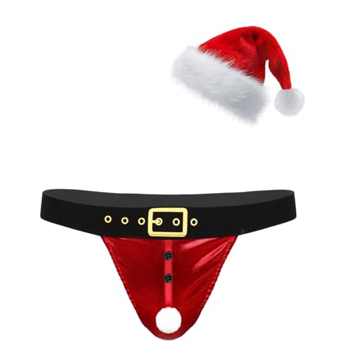 ranrann Homme Sexy Déguisement Lutin Costume Père Noël Tenue Ensemble Lingerie Noël Cosplay Clubwear M-XXL E Rouge M