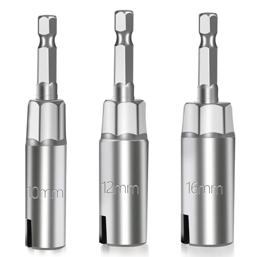DBREAKS Stecknuss Set, 3 Stück 1/4 Zoll Sechskant Steckschlüssel Werkzeuge, 10mm&12mm&16mm Flügelmutter Schraubendreher Set, Adapter Bitsatz Steckschlüsselsatz, Anschrauben Schraubenschlüssel