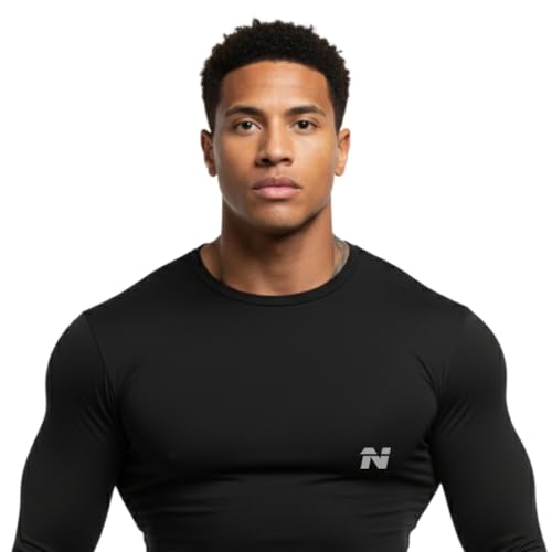 Image of NINQ Full Sleeve Compression, Workout, Round Neck, Down Shoulder T-Shirt - Men's Gym, Athletic & Sports Tights for Fitness