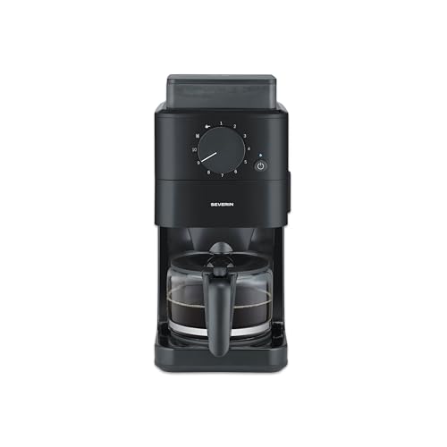 Severin Filter-Kaffeemaschine mit Glaskanne, individueller Mahlgrad, 10 Tassen, 1,25L, Tropfstopp, inkl. Löffel, Permanentfilter, Reinigungsbürste, automatische Abschaltung, 1000W, schwarz, KA 9215 1