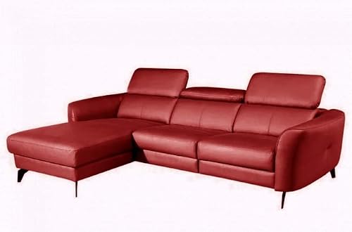 VENESETTI Canapé d'angle en Cuir de Luxe Italien 5 Places BERTI, Rouge foncé, Angle Gauche