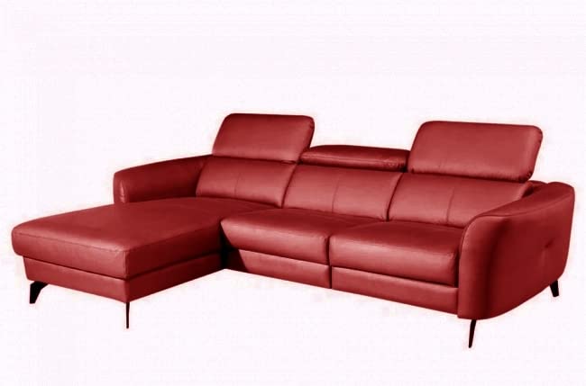 VENESETTI Canapé d'angle en Cuir de Luxe Italien 5 Places BERTI, Rouge foncé, Angle Gauche