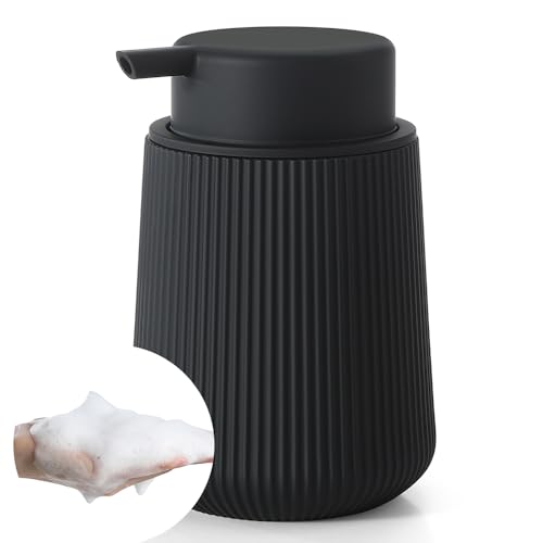 Image of YAUKPH Striped Foaming Hand Soap Dispenser with Leak-Proof Pump for Bathroom and Kitchen Countertop 11oz Black