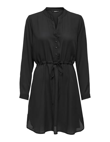 ONLY Mujer Vestido Mini Blusa Manga Larga Túnica Estampada Botones ONLCORY, Color:Negro, Talla:XS