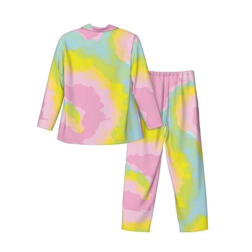 Spiral Swirly Tie Dye Mens Pajamas Set Button Down Sleepwear Set Long Sleeve Loungewear With Pockets4