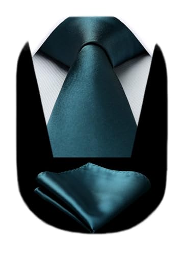 Image of HISDERN Mens Solid Color Ties Formal Satin Necktie and Pocket Square Set Classic Wedding Business Tie & Handkerchief