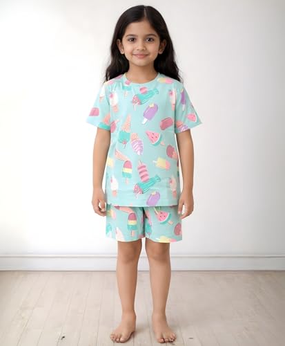 Image of ANTHRILO Sleepwear Shorts Set for Girls| Material: 100% Pure Cotton | Fabric: Skin-Friendly, ensuring a Soft Touch on Delicate Skin| Fit: Regular |Age Range: Suitable for Girls Aged 0-14 Years