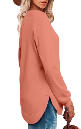 Image of OFEEFAN Womens Sweatshirt Crewneck Long Sleeve Shirts High Low Tops Curved Hem