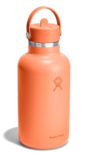 Image of Hydro Flask Water Bottle - Insulated Stainless Steel - Wide Mouth Flex Straw Lid, Non Spill, Leakproof and Refillable in 64 Oz Nectar Orange