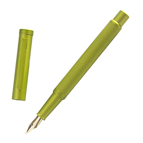 Image of Asvine Mustard Yellow Forest Fountain Pen Bent Nib, Classic Design with Converter and Metal Pen Case, The Light of Hope Serise