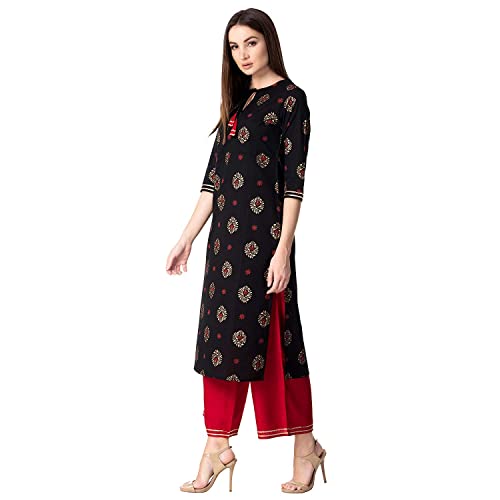 Image of Women's Rayon Straight Kurta Pant with Dupatta Set (Black)