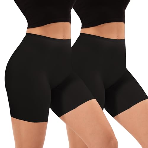 INNERSY Black Seamless Cycling Shorts Women Chub Rub Modesty Shorts for Under Dresses 2 Pack (12, 2 Black)
