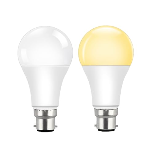 Akynite Dusk to Dawn Sensor Light Bulbs B22 12W LED Warm White 3000K 1000LM Auto on/Off Outdoor Light Bulbs BC Bayonet Cap Twilight Bulbs for Porch Ceiling Lights Security Lighting Pack of 2