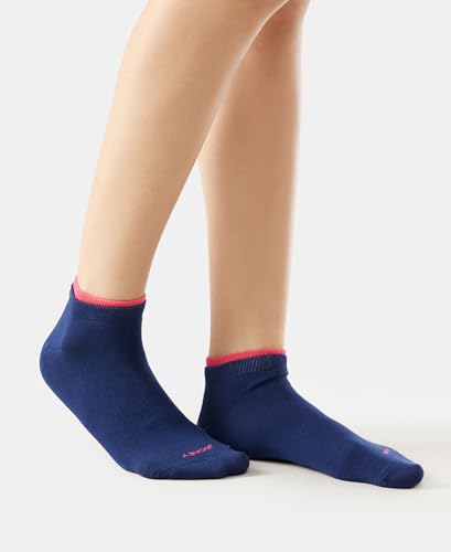 Jockey Women's Low Ankle Length Compact Cotton Stretch Socks with StayFresh Treatment (Pack of 2) 7491_Imperial Blue&Raspberry_Free Size - Image 3 thumbnail