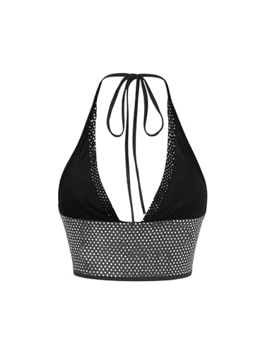 SOLY HUX Women's Sequin Sparkly Halter Top Cowl Neck Tie Backless Party Club Crop Tops2
