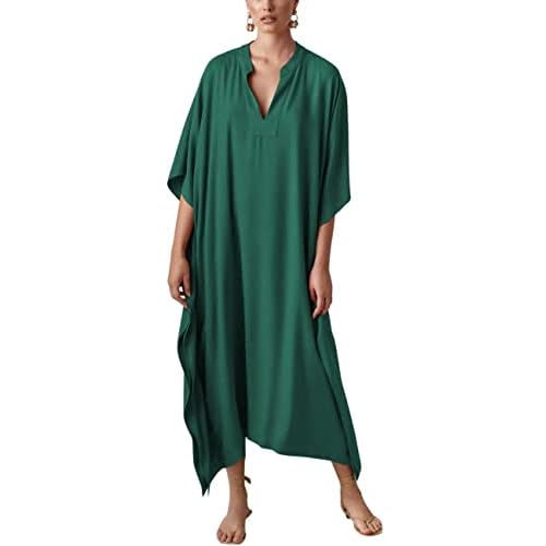 Bsubseach Women Kaftan Dresses Caftan Loungewear Maxi Dress Swimsuit Cover Up Beachwear B-peacock Green