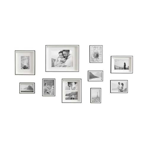 Kate and Laurel Gibson Transitional Picture Frame Set; Set Of 10; Varying Sizes; Black and White; Two-Tone Wall Frame Set Collection with Hanging Template for Gallery Wall Picture Frame Display