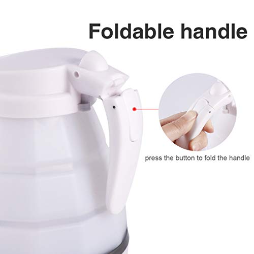 Upgraded Food Grade Silicone Travel Foldable Electric Kettle Boil Dry Protection Portable with Dual Voltage and Separable Power Cord,0.6L 110-220V UK Plug