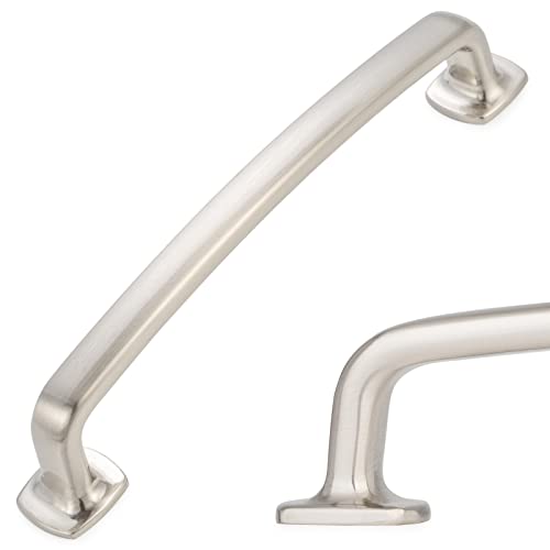 KOOFIZO Flat Square Foot Cabinet Arch Pull - Shiny Brushed Nickel Furniture Handle, 5 Inch/128mm Hole Center, 10-Pack for Kitchen Cupboard Door, Bedroom Dresser Drawer, Bathroom Wardrobe Hardware