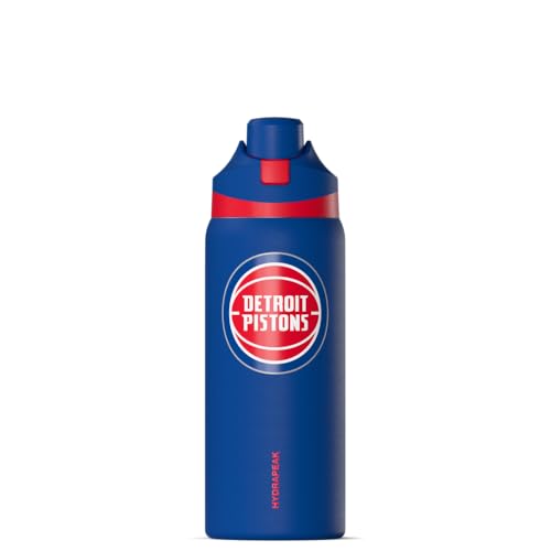 Hydrapeak Officially Licensed NBA Detroit Pistons Oasis 32oz Insulated Water Bottle with Push Button Chug Lid & Handle, Leakproof Stainless Steel Sports Bottle for Gym, Travel & Game Day