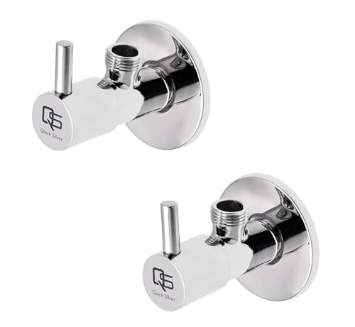 Image of QUICK SILVER Delta Brass Angle Valve with Wall Flange | Geyser, Wash Basin, in Toilet Health Faucet or Spray, in Telephonic Shower (Chrome Finish, Pack of 2)