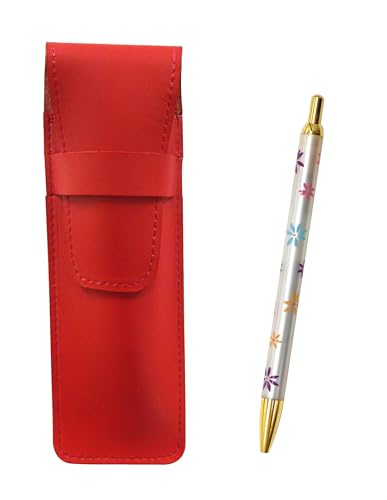 2個パック スリム牛革ペンケース赤 花柄ボールペンセット T23-ASR-HS380B-2