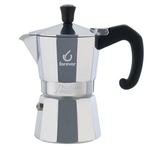 FOREVER Caffettiera Moka Induzione 2 Tazze, Miss Moka Prestige Induction, Caffettiera Moka per Casa, Caffettiera Portatile per Viaggio, Tazze di Caffè, inclusa Guarnizione in Silicone