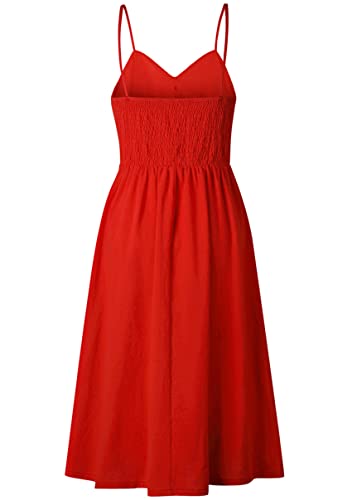 Image of YMING Womens Summer Spaghetti Strap Dresses Button Down Floral Sundress High Waist Swing Midi Dress with Pockets
