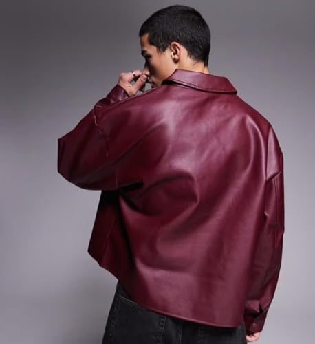 Image of Faux Leather Oversized Coach Jacket for Men | Premium Streetwear Outerwear for Winter, Travel, Parties | Classic Stylish Design