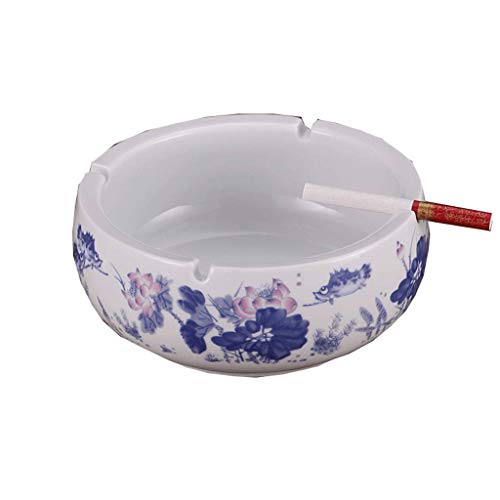 Cenicero de cerámica azul y blanco europeo retro sala de estar Boutique grande práctico cenicero de cerámica elegante personalidad creativa oficina cenicero redondo ceniceros Cover