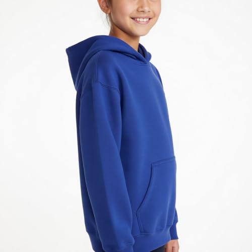 Image of Solid Cotton Fleece Girls Hooded Neck Sweatshirt with Kangaroo Pocket