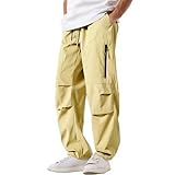 Cargo Hosen Herren Baggy Jogginghosen mit Taschen Chino Hose Elastische Taille mit Kordelzug Arbeitshose Lässig Trainingshose Outdoorhosen Komfortabel Wanderhose Breathable Freizeithose(Gelb,M)
