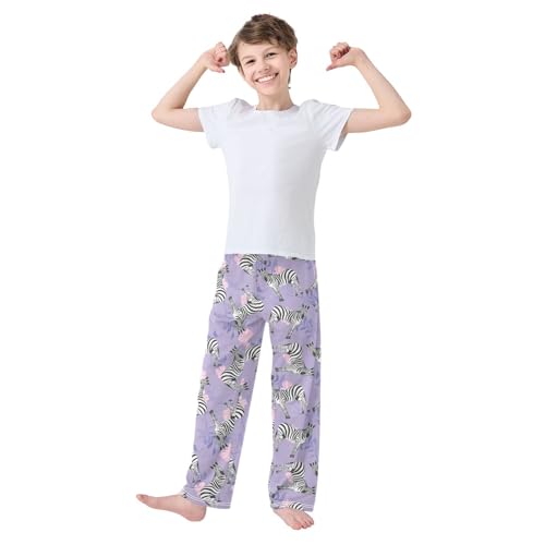 Zebra with Flowers Boys Long Pants Soft Trousers Elastic Waist Kids Lounge Bottoms with Pockets S-XL2