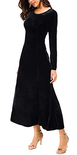 Urban CoCo Women's Elegant Long Sleeve Ruched Velvet Stretchy Long Dress (2XL, B lack)