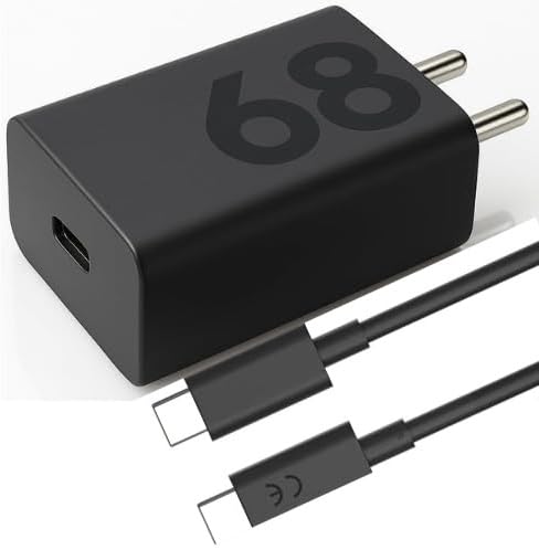 Image of HANYCONY 68W Type-C Turbo Fast Charger | with 3.3Ft Cable | for Motorola Edge 60 Pro 50 Pro Razr 50 Ultra Moto G84 G54 E40 G35 Edge 40 Neo | Original Power Charging Speed - Black