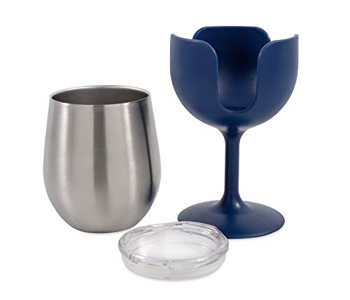 Camco 51917 Life is Better at The Campsite Wine Tumbler Set, 8 oz, Navy and Peach - Perfect for Camping, Tailgating and Parties - Preserves Your Beverage's Temperature