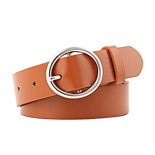 Women Leather Belt for Dresses Jeans with O-Ring Buckle Ladies Retro Vintage Waist Belt