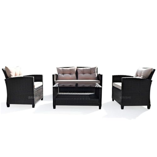 Image of Amazon Brand - Solimo Solara Outdoor 4 Seater Sofa Set | Balcony Sofa | Patio Furniture Sets | Conversation Sets | Wicker | Garden | Balcony | (Brown)
